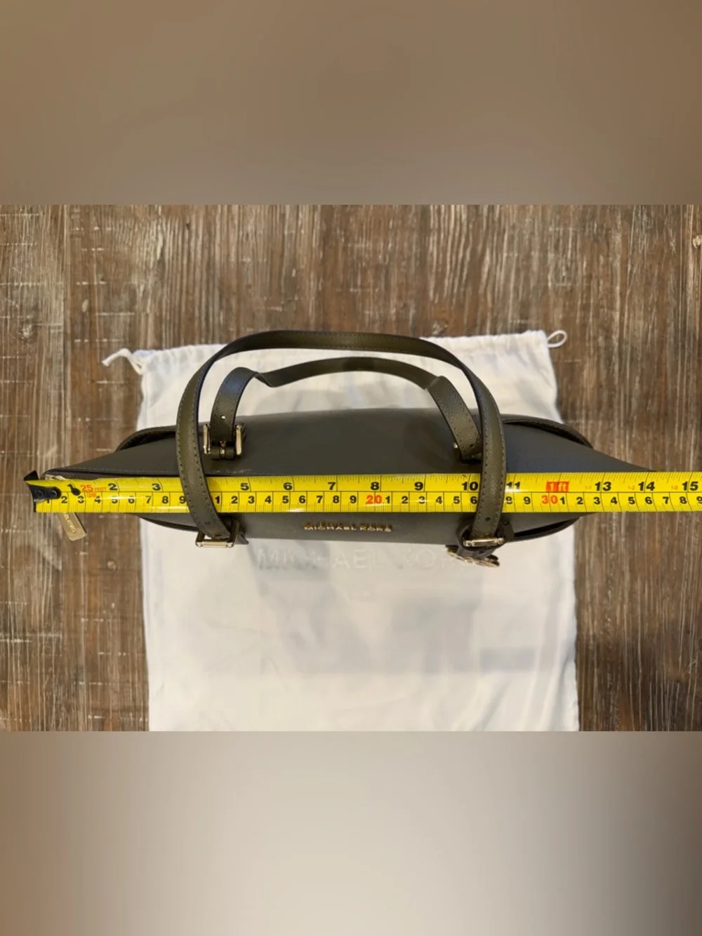 Michael Kors Dark Olive Saffiano Leather Tote with Gold Logo Charm - Picture 15 of 16